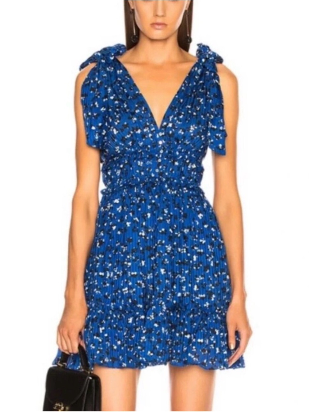 Ulla Johnson Blue Floral Tie-Shoulder V-Neck Mini Dress
